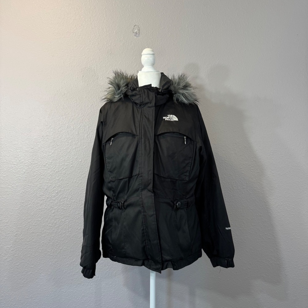 The North Face Women's Size L Black Faux Fur Trim Hood HyVent Down Parka A45V